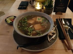 Pho chay with authentic red chillies 😅 at Ha Veggie in Munich