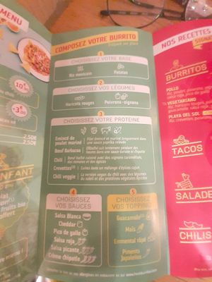 The menu at Fresh Burritos in Lille