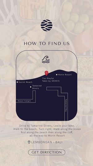 Make sure you come from the ocean side! Either park at Tamarind Divers, or villa Sayang, or coconut beach, then walk along the ocean to Morin Resort to find the Playful Table ✨  at The Playful Table in Penida Island