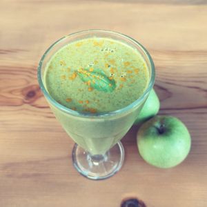 Green healthy protein smoothie, with curcumin and kaylan cinnamon!!! at Veganato in Crete