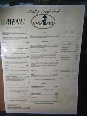 Menu at Veganato in Crete