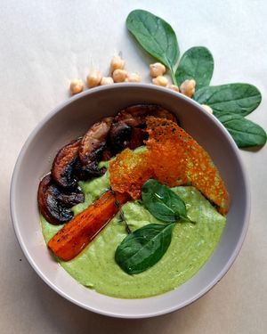 Today special
Spinach cream with mushrooms and marinated carrot. at Veganato in Crete