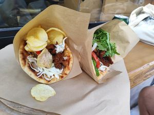 Classical gyros in both versions - with chips and arugula at Veganato in Crete
