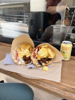 Soy gyros wrap and smokey mushroom wrap  at Veganato in Crete