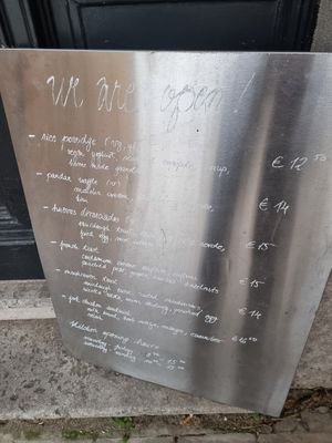 Menu sign outside - very difficult to read this! at Rush Rush Coffee in Antwerpen