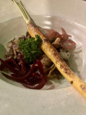 Carrot and mushroom appetizer  at Brasis Ateliê Gastronômico in Brasilia