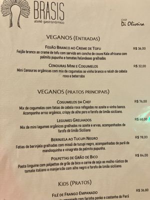 Menu  at Brasis Ateliê Gastronômico in Brasilia