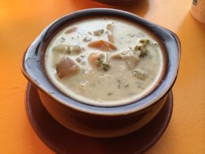vegan creamy potato and kale soup at Mother Earth Sanctuary Cafe in Lake Worth