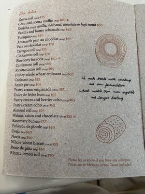 Items marked with the little leave after the price are vegan. There’s another page with vegan cookies which I didn’t take a photo of    at Pandaria Rosetta in Mexico City