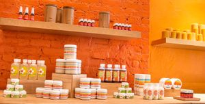 Image from inside our store featuring our signature skin care line, Bee Yummy Skin Food. at live live and organic in New York City