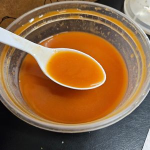 Tomato soup, no cream to make it vegan. at Delhi6 Indian Kitchen in Highland Village