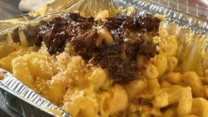 Mac & Cheese + BBQ Jackfruit - recommended and SO WORTH IT!!  at Vegan Nova in Pontiac