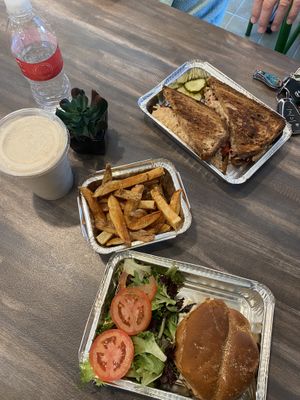 rueben, fries, vegan nova burger, peanut butter banana smoothie   at Vegan Nova in Pontiac
