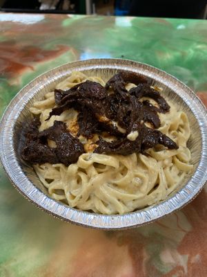 Alfredo and steak  at Vegan Nova in Pontiac