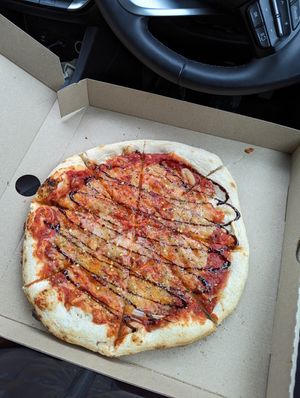 Margarita pizza with balsamic drizzle (no pesto) at Dolce Pizza in Lake Tekapo