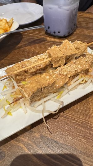 Tofu kebab with peanut sauce   at Double Chin in Boston
