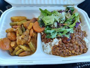 Vege curry and rice at Revite Café in Motueka