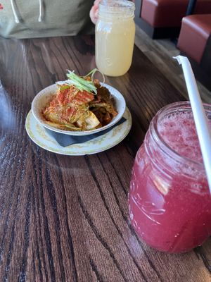Kimchi side dish and drinking vinegar (blueberry ginger)  at TORI in St Paul