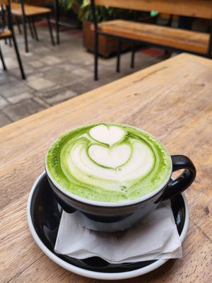 Soy matcha latte at Coffee District Guatemala in Guatemala City