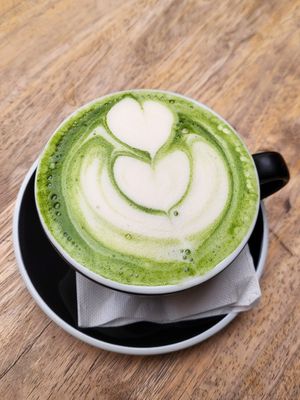Soy matcha latte at Coffee District Guatemala in Guatemala City
