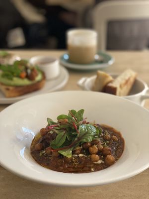 Shakshouka, avo toast in the background  at Lucyd - 루시드 in Seoul