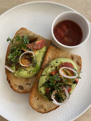 Vegan avo toast. Relish contains non-vegan wine, in case you avoid that. I don't, but I appreciate that the staff is this knowledgeable about veganism.  at Lucyd - 루시드 in Seoul