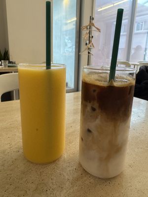 Exotic smoothie and soy-milk latte  at Lucyd - 루시드 in Seoul