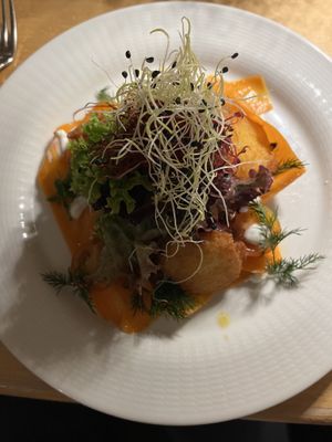 Karottenlachs Salat - lecker!  at Landgasthof Hessenmühle in Grossenlueder