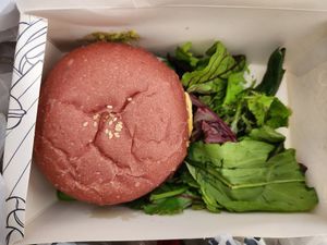 Vegan burger and side salad at IST - Tickerdaze in Istanbul