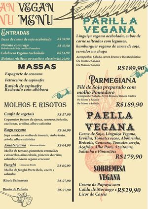 Cardápio vegano  at La Strega in Foz Do Iguacu