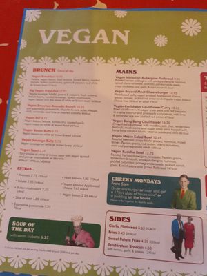 Left side of vegan menu at Lounges - Clavio Lounge in Petersfield