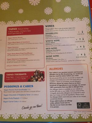 Right side of vegan menu. at Lounges - Clavio Lounge in Petersfield