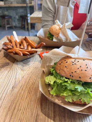 Veggie burger and fries   at Eirisch Grill in Dobbiaco