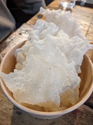 Vegan prawn crackers at Bellfield Brewery in Edinburgh