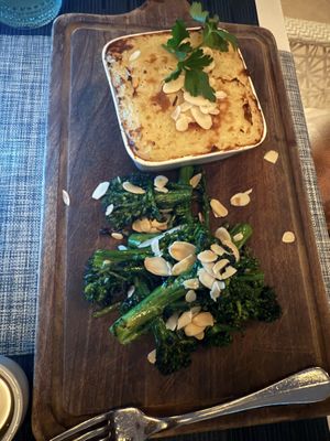 Vegan lentil pie with broccolini    at Indigo in Providenciales