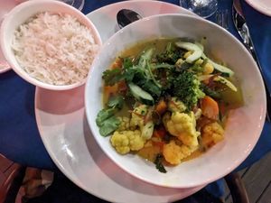 Vegetable curry (ask for no fish sauce and shrimp paste) at Mango Reef Restaurant & Bar in Providenciales