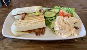 BBQ jackfruit and avocado panini  at Explorer Cafe in Aviemore