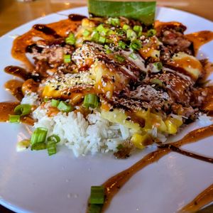 BBQ Jackfruit with Grilled Pineapple🍍- so good and made three meals for me! at Kaya Island Eats in Key West