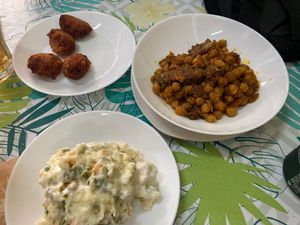 Stew, croquettes and potato salad  at Ananda in Tenerife