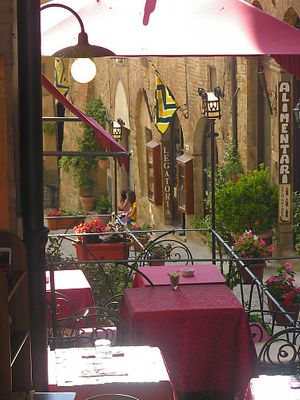 Outside Terrace of our Plant Based Restaurant Life Bistrot at Albergo Diffuso Volterra in Volterra