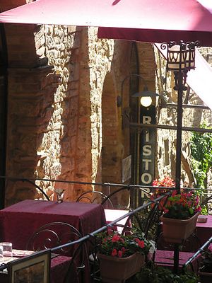 Outside Terrace of our Plant Based Restaurant Life Bistrot at Albergo Diffuso Volterra in Volterra