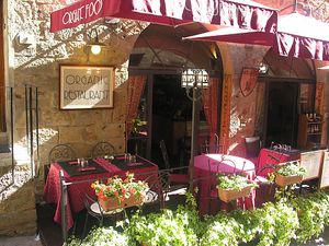 Outside Terrace of our Plant Based Restaurant Life Bistrot at Albergo Diffuso Volterra in Volterra