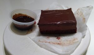 Oh My Goodness Bar - GF (Soy, Cocoa Powder, Vegan Chocolate, Salt, Maple Syrup, Apple Sauce, Flaxeed, Rice Flour, Xanthan Gum, Baking Soda, Vanilla Extract, Vegan Cream Cheese) at Araya's Place in Bellevue