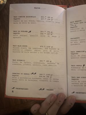 Vegan and vegetarian options listed  at Páramo in Mexico City