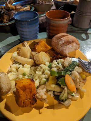 Vegan plate with roasted vegetables at The Green Dragon Inn in Matamata