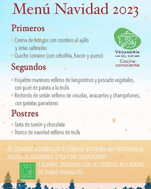 Nuestro menú para Nochebuena y Nochevieja. Reparto a domicilio por casi toda la provincia de Màlaga at Veganería del Sur in Malaga