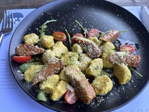Pumpkin gnocchi with tempeh   at Vikasa Yoga Retreat and Restaurant in Koh Samui