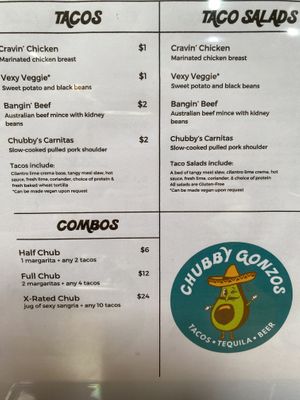 Menu  at Chubby Gonzo's in Siem Reap