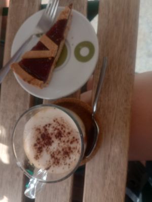 Vegan bicerin and fruit tart at NORA in Turin