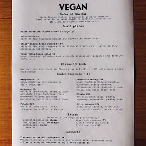 Vegan menu at Vikka in Leederville